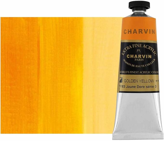 Charvin Extra Fine Professional Acrylic Paint - Golden Yellow, 60ml Tube, Triple-Milled, Lightfast Pigments, Open Stock Artist Acrylic Paints in Nature-Inspired Hues