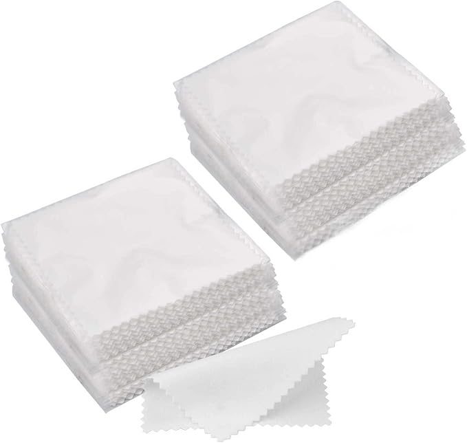 SEVENWELL 100pcs Jewelry Cleaning Cloth White Polishing Cloth for Sterling Silver Gold Platinum Small Silver Polish 8x8cm
