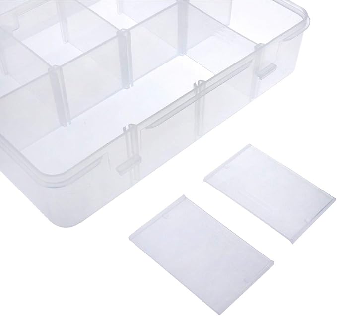 Xiaoyztan 8 Grids Clear Plastic Organizer with Adjustable Dividers, Jewelry Box Bead Storage Container for Small Parts, Fishing Tackle, DIY Crafts, and Earrings, Overall 7.3in x 4.9in