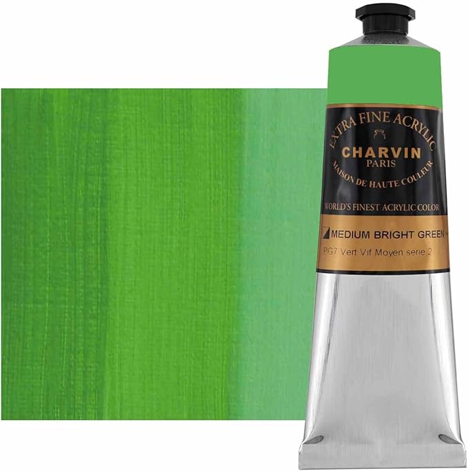 Charvin Extra Fine Professional Artist Acrylic Paint Colors, Nature Themed Hues, 150ml Medium Bright Green