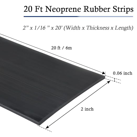 Neoprene Rubber Strips Self Adhesive Solid Rubber Sheets, Rolls & Strips for DIY Gaskets Crafts Pads Seals Warehouse Flooring Neoprene Sheet with Adhesive Backing (2" Wide x 1/16" Thick x 20' Long)