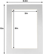 5.5x8.5 Mat for 8.5x11 Frame - Precut Mat Board Acid-Free Metallic Silver 5.5x8.5 Photo Matte for a 8.5x11 Picture Frame, Matboard for Family Photos, Show Kits, Art, Picture Framing, Pack of 1 Mat