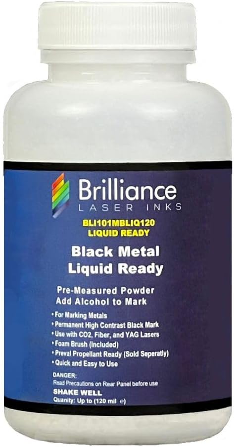 Liquid Ready Laser Marking Powder-Brilliance Laser Inks -BLI101MBLIQ120- Black Laser Ink for Metals Marking with CO2/Fiber/YAG (120 ml, Black)
