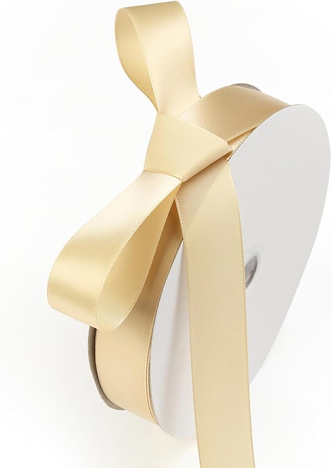 1" x 100 Yards Champagne Polyester Satin Ribbon Single Faced Bulk Fabric Ribbons for Gift Wrapping, Crafting, Bows Making, Flower Bouquet, Wedding, Home Decor