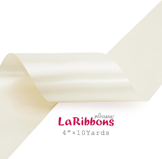 LaRibbons Ivory Satin Ribbon 4 Inch 10 Yards Double Faced Luxury White Cream Silk Ribbon for Gift Wrapping Flower Bouquets Bow Christmas Wedding Party Decoration