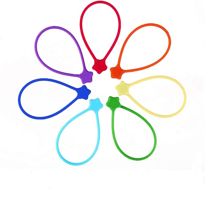 Reusable Silicone Twist Ties, 7.48'' Magnetic Cable Ties with Strong Magnet for Organizing Cables, Hanging Stuff, USB Cords, Fridge Magnets, Book Markers, or Just for Fun (7Colors, 7 Pack)