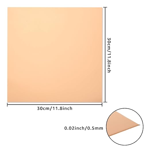 2PCS Pure Copper Sheet 12”x 12”x 0.02”, 24 Gauge(0.5mm) Thickness, 99.9% Cu Metal, Film Attached Copper Plates, Copper Plate Sheet for Crafts DIY Decoration