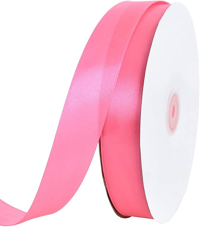 TONIFUL 1 Inch x 100yds Pink Satin Ribbon, Thin Solid Color Satin Ribbon for Gift Wrapping, Crafts, Hair Bows Making, Wedding Party Decoration, Invitation Cards, Floral Bouquets, Christmas