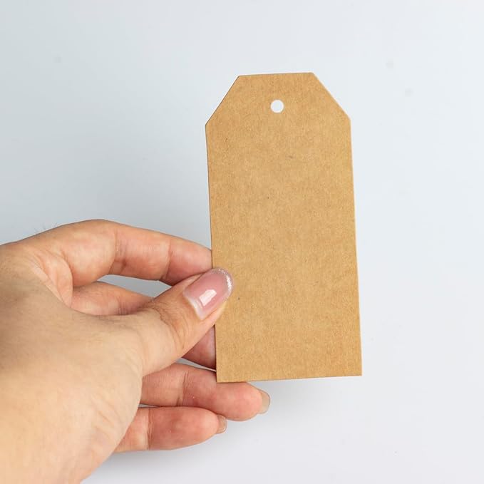 200PCS Kraft Paper Gift Tags with Natural Jute Twine,Blank Hang Tags for DIY Arts and Crafts Wedding Holiday Present, 3.7"x1.8", Brown