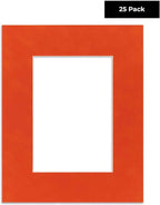 Pack of 25 Acid Free 11x14 Mats Bevel Cut for 8.5x11 Photos - Orange Suede Precut Matboards With Backing Boards and Clear Photo Mat Bags For Pictures, Photos, Framing - 4-ply Thickness