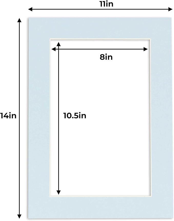 11x14 Mat for 8.5x11 Photo - Precut Baby Blue Picture Matboard for Frames 11 x 14 Inches - Bevel Cut Matte to Display Art 8.5 x 11 Inches - Acid Free Pack of 25 MATS with Backing Boards & Clear Bags