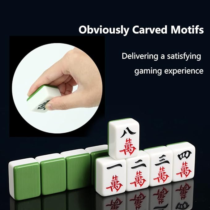 drizzle Chinese Mahjong Game Set - 146 Medium Size Tiles 1.3inch with Instructions - Professional Mah Jong Play Green [專業中式麻將]