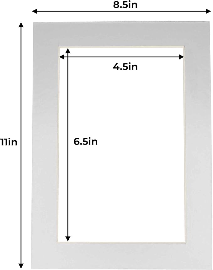 5x7 Mat for 8.5x11 Frame - Precut Mat Board Acid-Free Metallic Silver 5x7 Photo Matte For a 8.5x11 Picture Frame, Premium Matboard for Family Photos, Show Kits, Art, Picture Framing, Pack of 10 Mats