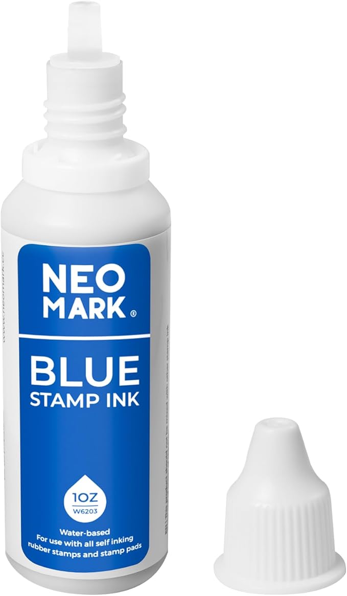 Premium Stamp Ink, Quick-Drying and AP-Certified Non-Toxic Refill Ink for Self-Inking Stamps, Date Stamps and Stamp Pads(Blue, 1oz)