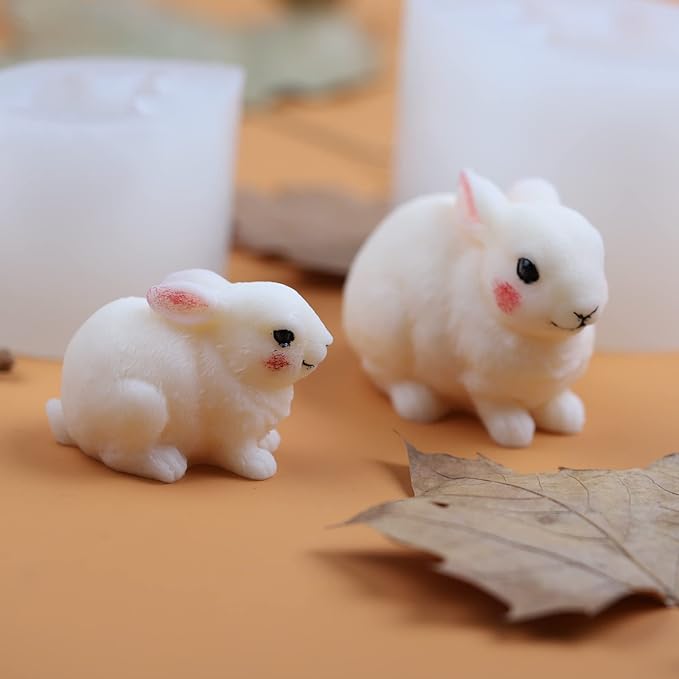 2 Pack Hairy Rabbit Silicone Mold for Candle, Resin, Soap - 3D Animal Decorative Mold for Candle Making