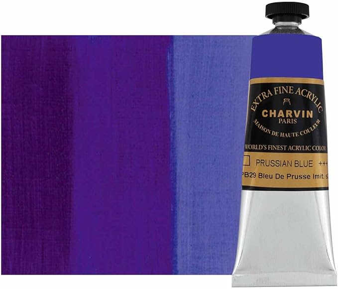 Charvin Extra Fine Professional Acrylic Paint - Prussian Blue, 60ml Tube, Triple-Milled, Lightfast Pigments, Open Stock Artist Acrylic Paints in Nature-Inspired Hues