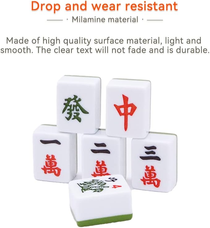 drizzle Chinese Mahjong Game Set - 146 Medium Size Tiles 1.3inch with Instructions - Professional Mah Jong Play Green [專業中式麻將]