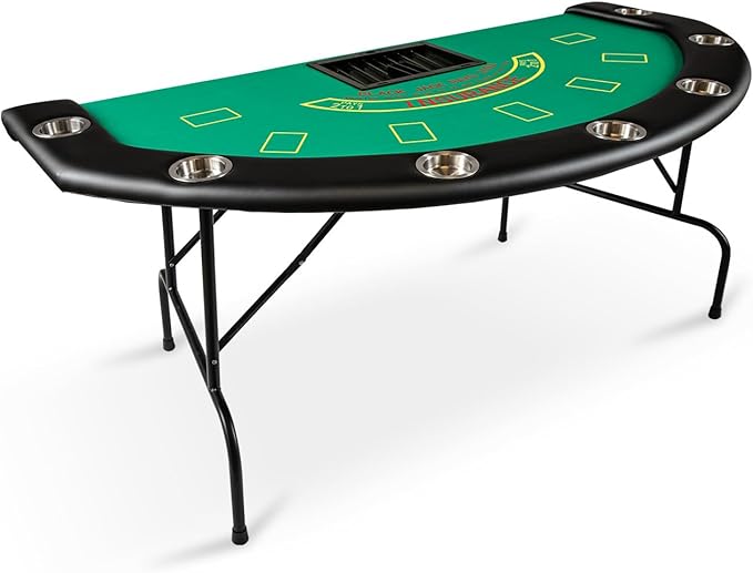 Foldable 7 Players Poker Table for Blackjack, Texas Hold'em Table with Stainless Steel Cup Holder, Casino Leisure Table for Card Games, Dominoes, Board Games,Green Speed Felt
