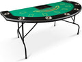 Foldable 7 Players Poker Table for Blackjack, Texas Hold'em Table with Stainless Steel Cup Holder, Casino Leisure Table for Card Games, Dominoes, Board Games,Green Speed Felt