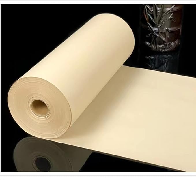 MEGREZ Roll Pack Xuan Paper Thicken Calligraphy Xuan Paper Sumi Paper for Practice Chinese Japanese, 35cm x 100m(13.8in x 328ft), Half Raw Ripe Xuan Paper, Yellow