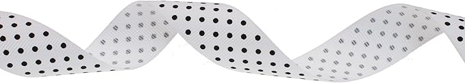 Polka Dot Grosgrain Ribbon 25 Yard Each Roll 100% Polyester (1", White)