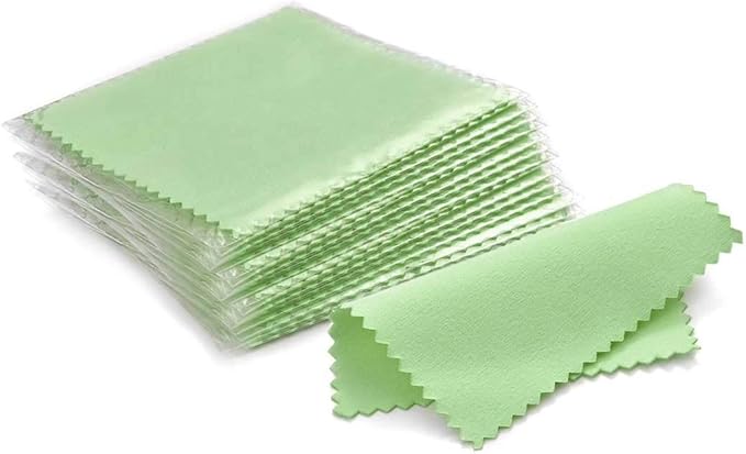 SEVENWELL 50pcs Jewelry Cleaning Cloth Green Polishing Cloth for Sterling Silver Gold Platinum Small Silver Polish 8x8cm