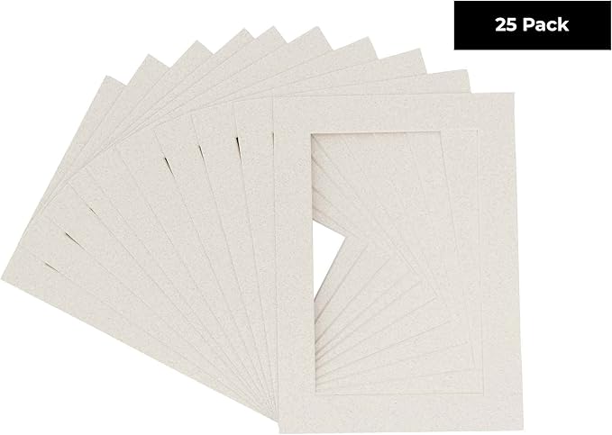 Pack of 25 Acid Free 8x10 Mats Bevel Cut for 5.5x8.5 Photos - Oyster Shell White Precut Matboards With Backing Boards and Clear Photo Mat Bags For Pictures, Photos, Framing - 4-ply Thickness