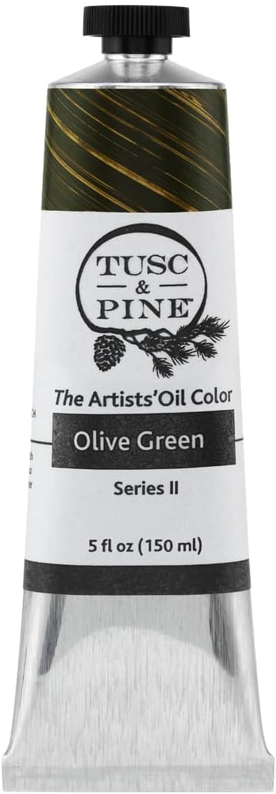 Tusc & Pine Artist Oil Paint - Olive Green, 150 ml, Non-Yellowing, Rich & Creamy Consistency, Maximum Pigment Load, Small Batch Milled Oil Paints Made in the USA for Professional Artists