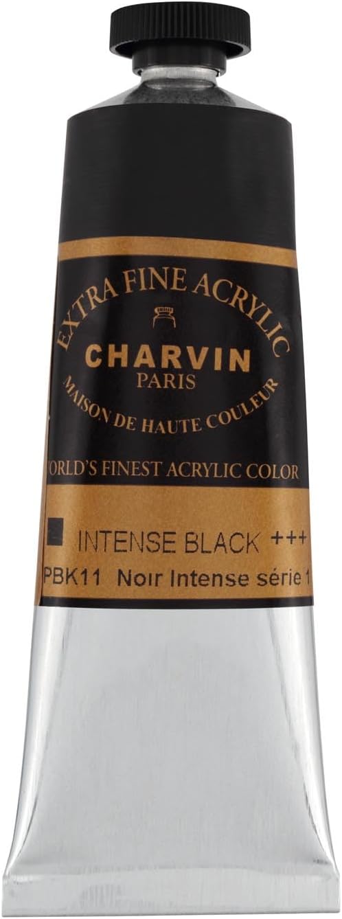 Charvin Extra Fine Professional Acrylic Paint - Intense Black, 60ml Tube, Triple-Milled, Lightfast Pigments, Open Stock Artist Acrylic Paints in Nature-Inspired Hues