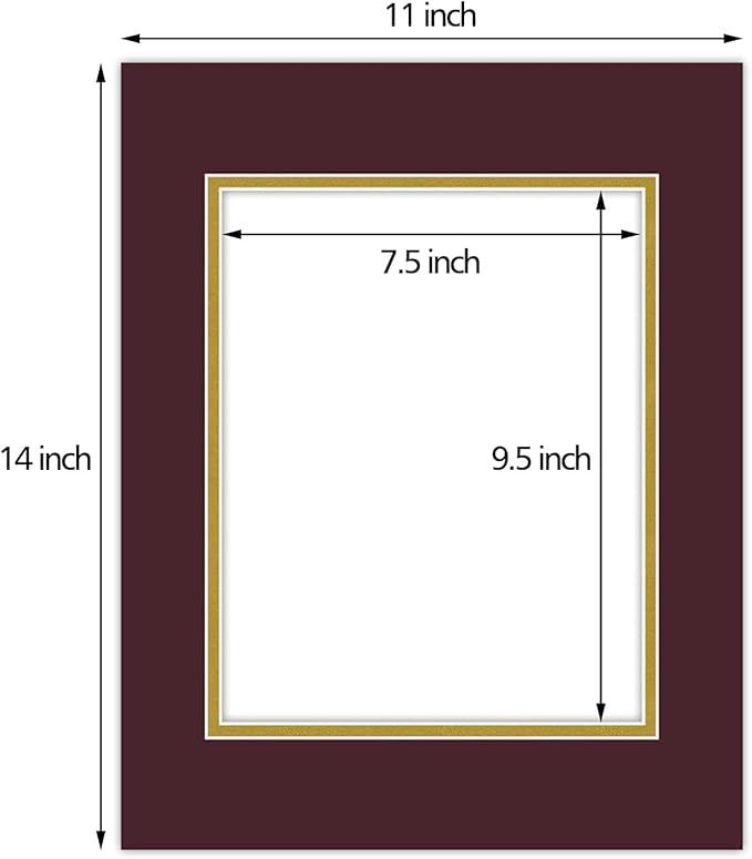 Golden State Art, 11x14 Double Mats for 8x10 - for Photos, Pictures, Frames - Acid-Free, 5 Pack, Maroon Over Old Gold