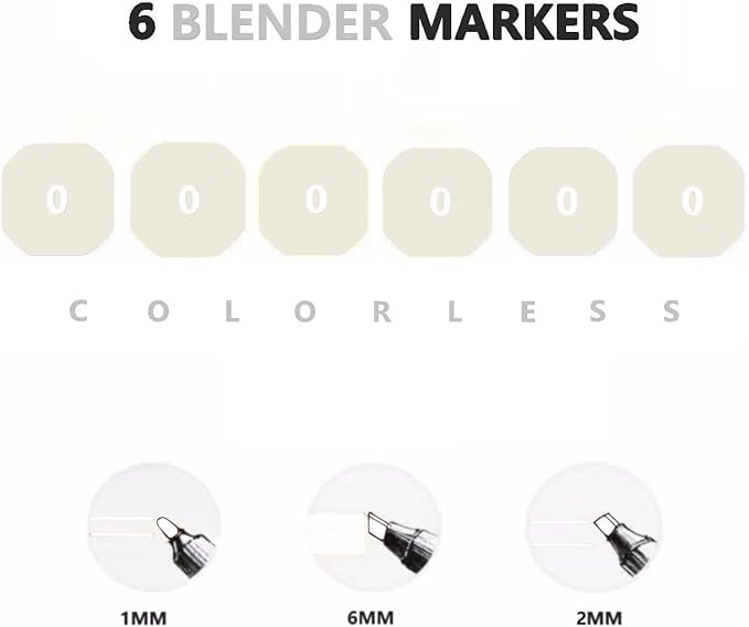 6pcs Colorless Alcohol Markers Set, Blender Blending Clear Markers Dual Tips Art Drawing Sketched Double Tipped for Adults Kids (Colorless)
