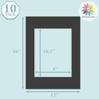 MBC Mat Board Center, 10 Pack 12x16 for 8.5x11 Black Picture Mats Frame Mattes, Bevel Cut, Acid Free, 4-ply Thickness