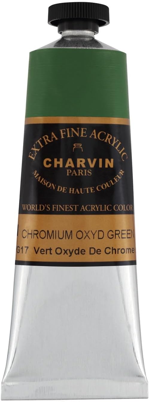 Charvin Extra Fine Professional Acrylic Paint - Chromium Oxyde Green, 60ml Tube, Triple-Milled, Lightfast Pigments, Open Stock Artist Acrylic Paints in Nature-Inspired Hues
