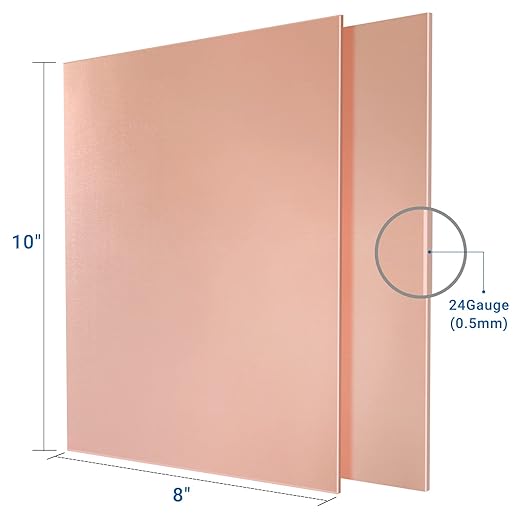2 Pieces 99.9% Pure Copper Sheet, 8" x 10", 24 Gauge(0.5mm) Thickness, Film Attached Copper Plate, Great for Jewelry, Crafts, modelers