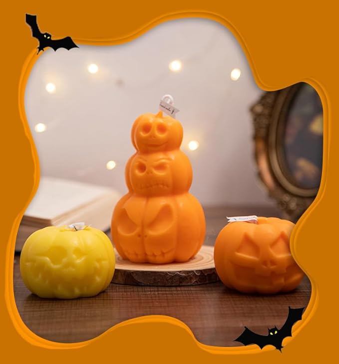 4Pcs Halloween Ghost Candle Silicone Molds Set, DIY 3D Halloween Pumpkin Skull Candle Making Wax Moulds Gypsum Ornament Resin Soap Molds Casting Art Home Decor