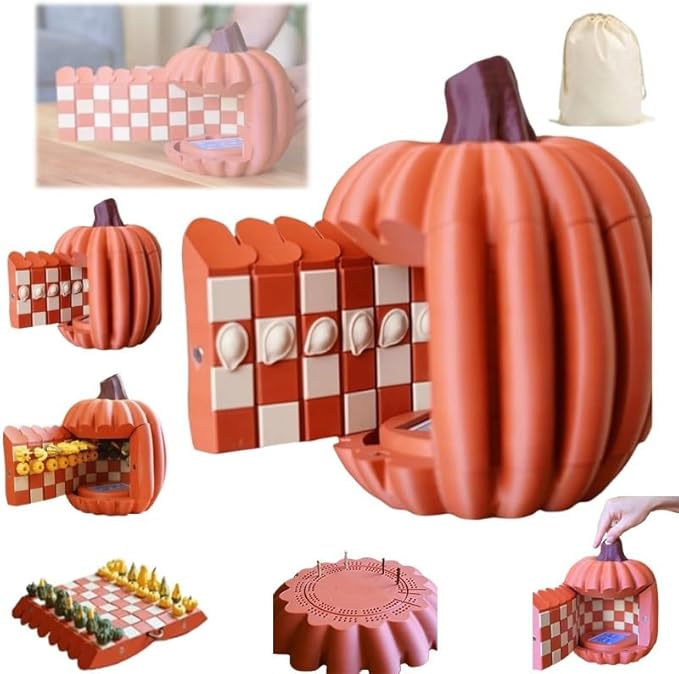 Pumpkin Game Set: Magnetic Chess Checkers, Dice Tower, Cribbage, Card Holder, Forgecore Gourd Games, Gourd Gambit Pumpkin Chess Expansion Pack, 3D Printing Portable Adult Pumpkins Board Game Set(#1)