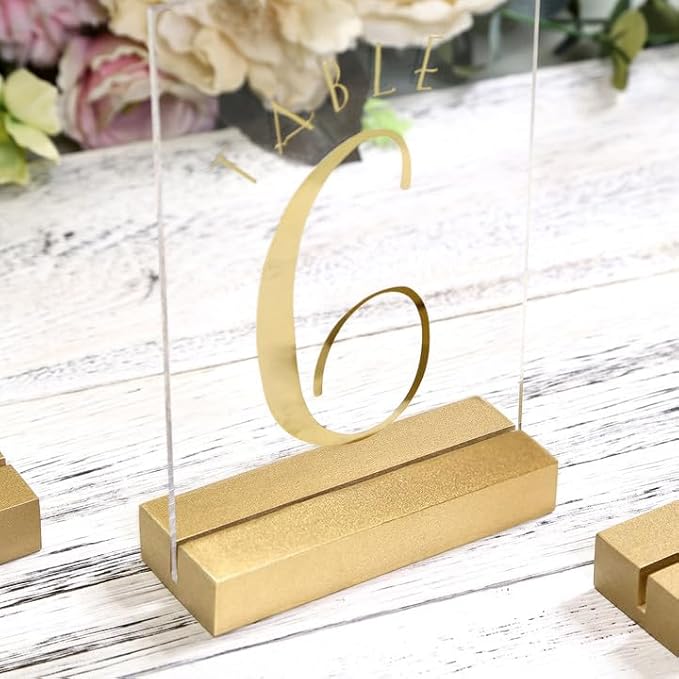 UNIQOOO 10 Pack 4" Gold Birch Wood Stands for Wedding Acrylic Sign, Wood Table Number Holders for 1/8 Thick Acrylic Sheets | Wedding Display Stand, Card Holder for Bar Menu, Retail Sign, Party