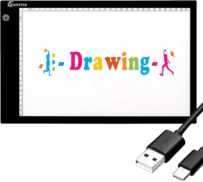 Light Box Drawing Pad, Tracing Board with Type-C Charge Cable and Brightness Adjustable for Artists, AnimationDrawing, Sketching, Animation, X-ray Viewing (FR-A4-P-black)