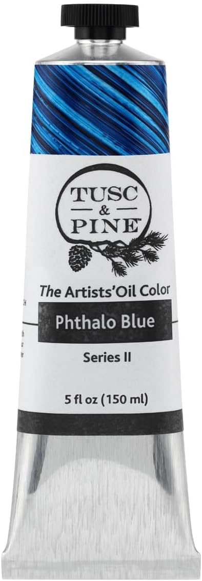 Tusc & Pine Artist Oil Paint - Phthalo Blue, 150 ml, Non-Yellowing, Rich & Creamy Consistency, Maximum Pigment Load, Small Batch Milled Oil Paints Made in the USA for Professional Artists