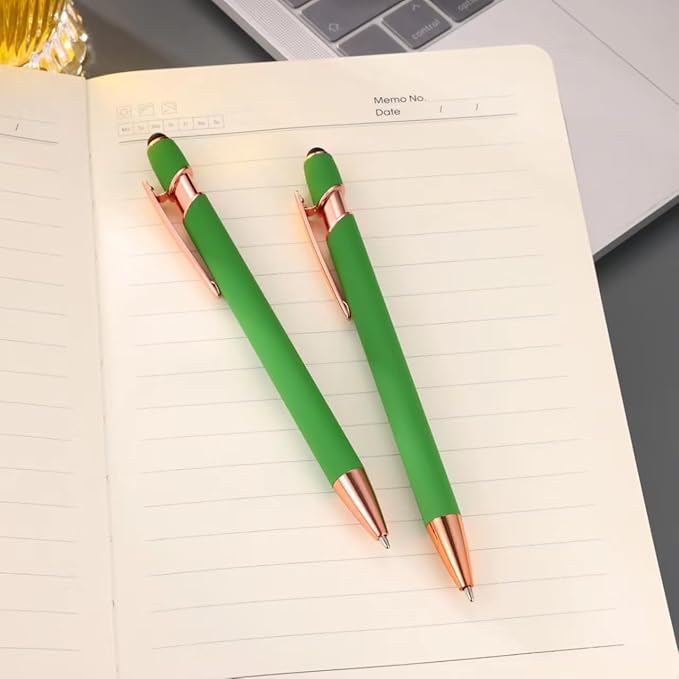 12 PCS 2 in 1 Stylus Ballpoint Pen with Stylus Tip, 1.0 mm Black Ink Metal Pen Stylus Pen for Touch Screens (Light Green)