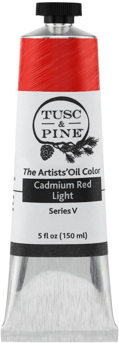 Tusc & Pine Artist Oil Paint - Cadmium Red Light, 150 ml, Non-Yellowing, Rich & Creamy Consistency, Maximum Pigment Load, Small Batch Milled Oil Paints Made in the USA for Professional Artists