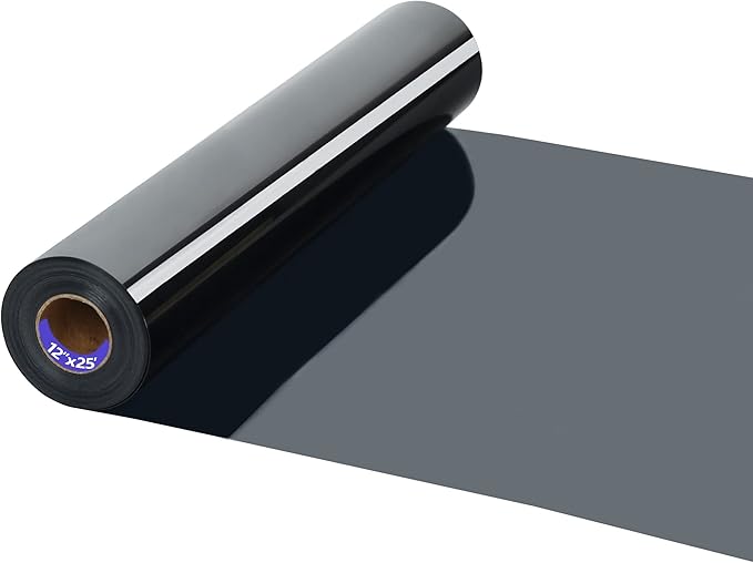 HTV Iron on Vinyl 12Inch by 25ft Roll Heat Transfer Vinyl for T-Shirt HTV Vinyl Rolls for All Cutter Machine - Easy to Cut & Weed for Heat Transfer Design (25ft, Black)