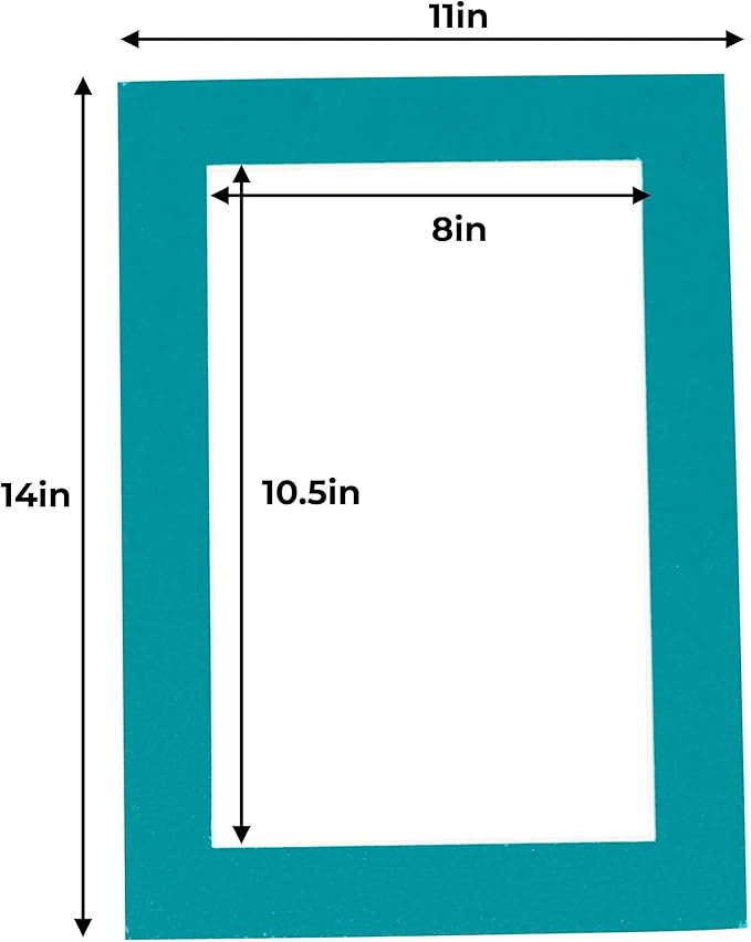 11x14 Mat for 8.5x11 Photo - Precut Teal Blue Picture Matboard for Frames Measuring 11 x 14 Inches - Bevel Cut Matte to Display Art Measuring 8.5 x 11 Inches - Acid Free Pack of 25 MATS