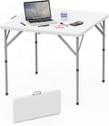 HLPB 34'' Square Folding Card Table, Fold-in-Half Portable Dining Table with Handle and Safety Lock, Foldable Plastic Dining Table Indoor Outdoor for Camping, Picnic and Party Event, White