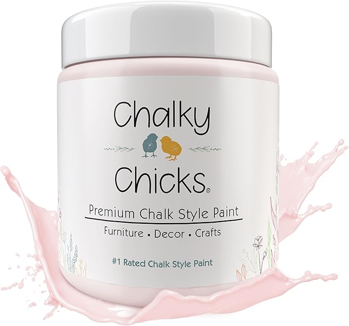 Chalky Chicks All-in-One Chalk Paint for Furniture or Cabinet - 16 Fl Oz - Matte Finish Paris Pink for Metal, Wood Furniture Paint - No Sanding All-in-One for Home Decor & Crafts, USA Made