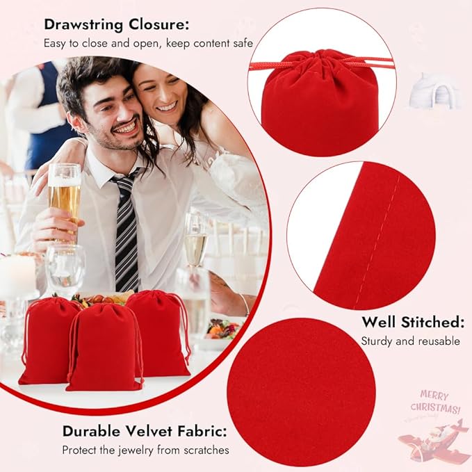 Shintop 20pcs Velvet Bags with Drawstrings, 4x6inch Red Gift Bags Jewelry Pouches for Dice Wedding Party Favor