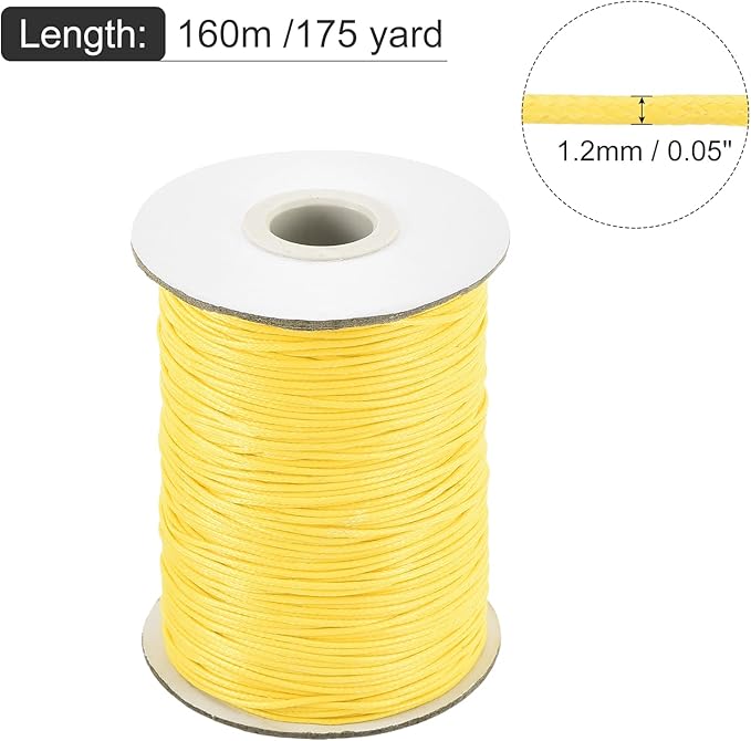 MECCANIXITY Waxed Cord 1.2mm Waxed Polyester Cord 175 Yard Wax String for Bracelet Making,Necklaces, Beading,Jewelry Making and DIY Crafts(Light Yellow)