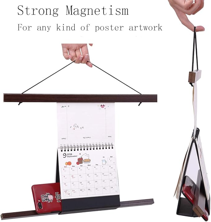 Ywlake Magnetic Poster Hanger, 34x22.5 34 x 22 34x24 Poster Frame Wood Wooden Magnet Print Posters Dowel Scroll Hanger Hangers Hanging Kit for Walls Map Canvas Artwork (Walnut, 34")