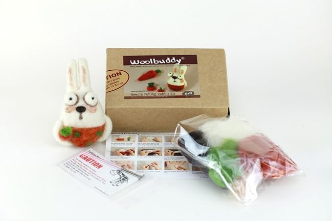 Woolbuddy Needle Felting Kit for Beginners & Adults – DIY Rabbit Animal Craft Kit – Complete Starter Set with Wool Roving, Felting Needles & Step-by-Step Instructions