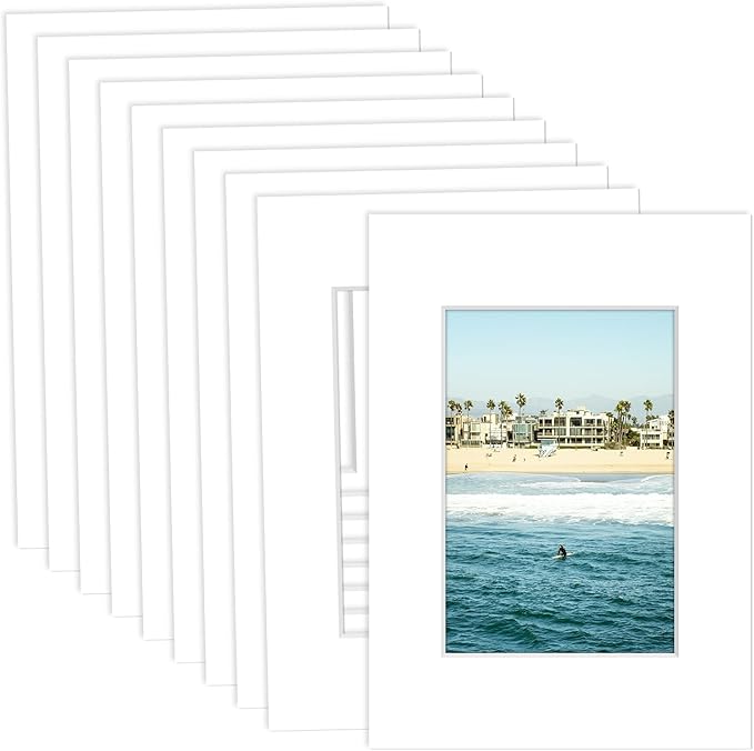 MBC Mat Board Center, 10 Pack 5x7 for 3.5x5 White Picture Mats Frame Mattes, Bevel Cut, Acid Free, 4-ply Thickness